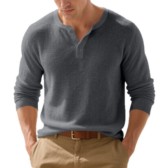 Herren langärmliges Henley-Shirt aus hochwertigem Baumwollmix mit modischen Knopfdetails