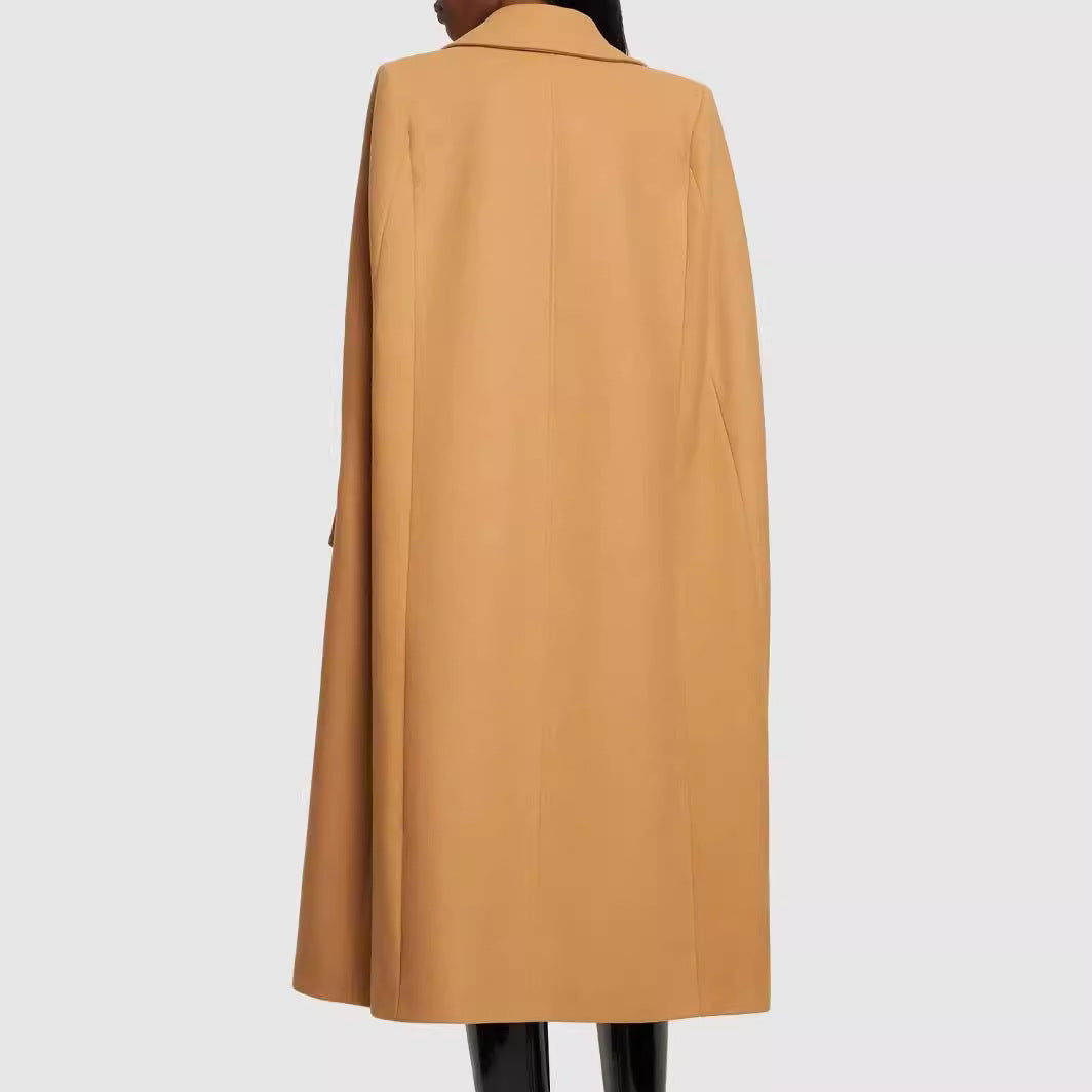Damen Cape-inspirierter Maxilanger Mantel aus Wollmix mit schmalem Revers Shop Nory