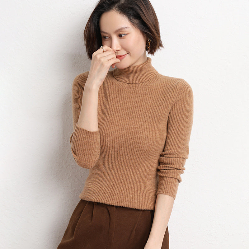 Damen Taillierter Feinstrick-Rollkragenpullover mit feiner Rippenstruktur und Kaschmir-Optik Shop Nory