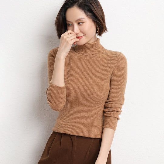 Damen Taillierter Feinstrick-Rollkragenpullover mit feiner Rippenstruktur und Kaschmir-Optik Shop Nory