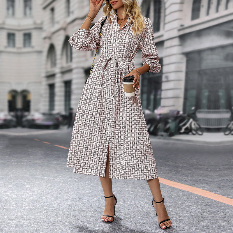 Damen Hemdblusen-Midikleid mit Taillengürtel und vorderem Schlitz Shop Nory