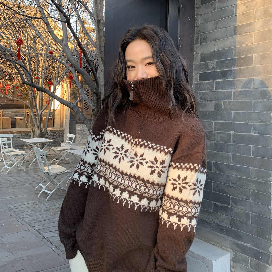Damen Gemütlicher Strickpullover mit Stehkragen Shop Nory