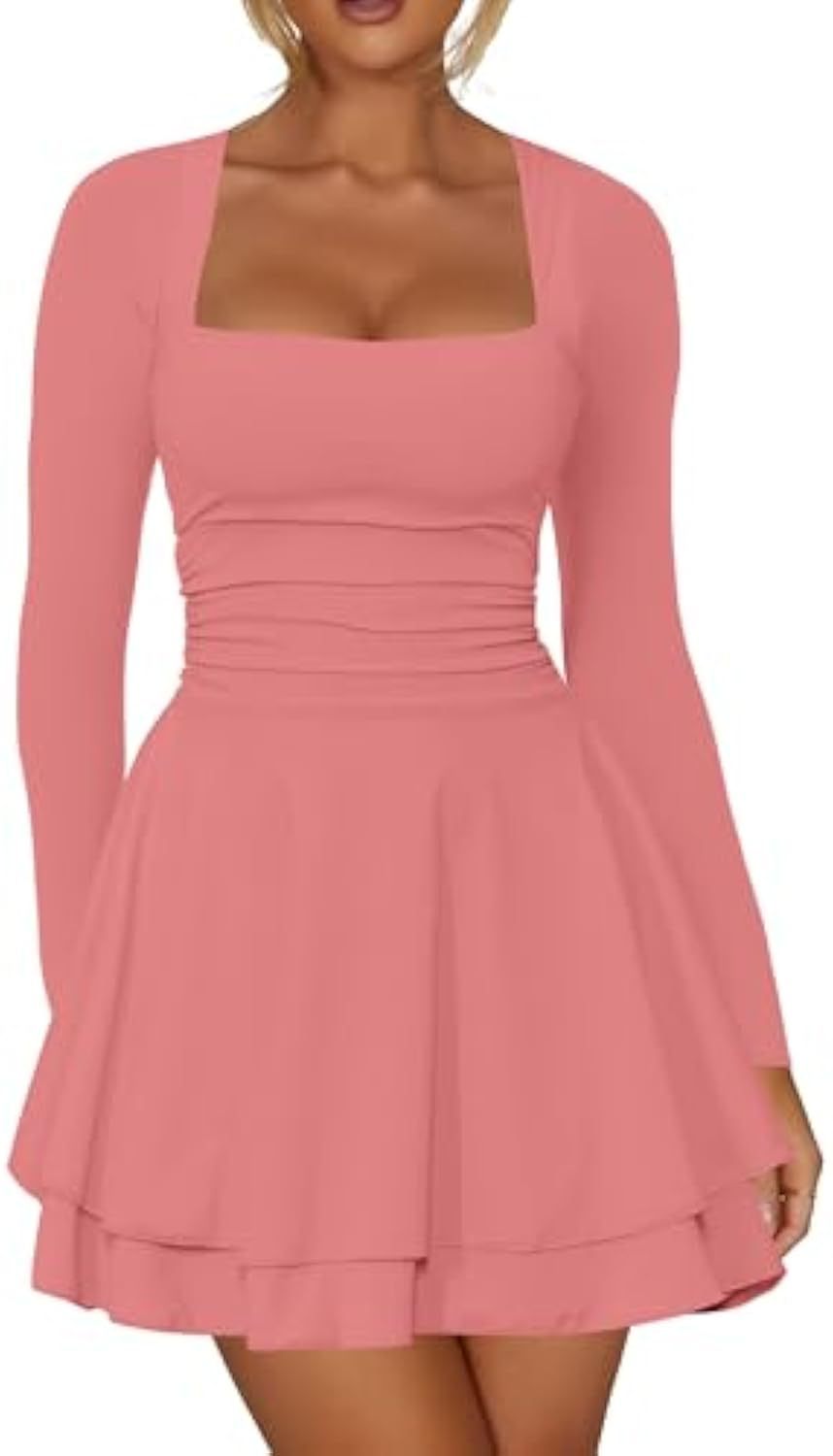 Damen Figurbetontes Jersey-Minikleid mit quadratischem Ausschnitt, taillierter Passform und Stufenrock Shop Nory