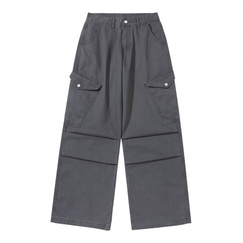 Damen Breite Utility-Cargo-Hose aus robustem Canvas mit hoher Taille und Kniefalten Shop Nory