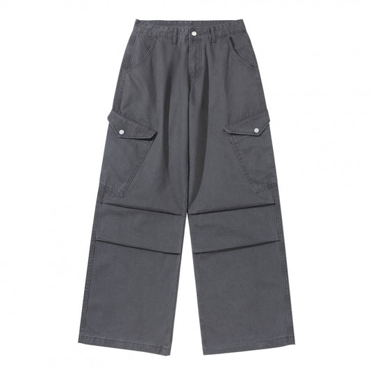 Damen Breite Utility-Cargo-Hose aus robustem Canvas mit hoher Taille und Kniefalten Shop Nory
