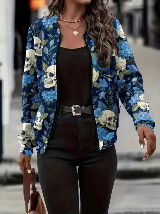 Damen GShop Norylümte Bomberjacke mit Totenkopf-Print und Reißverschluss Shop Nory