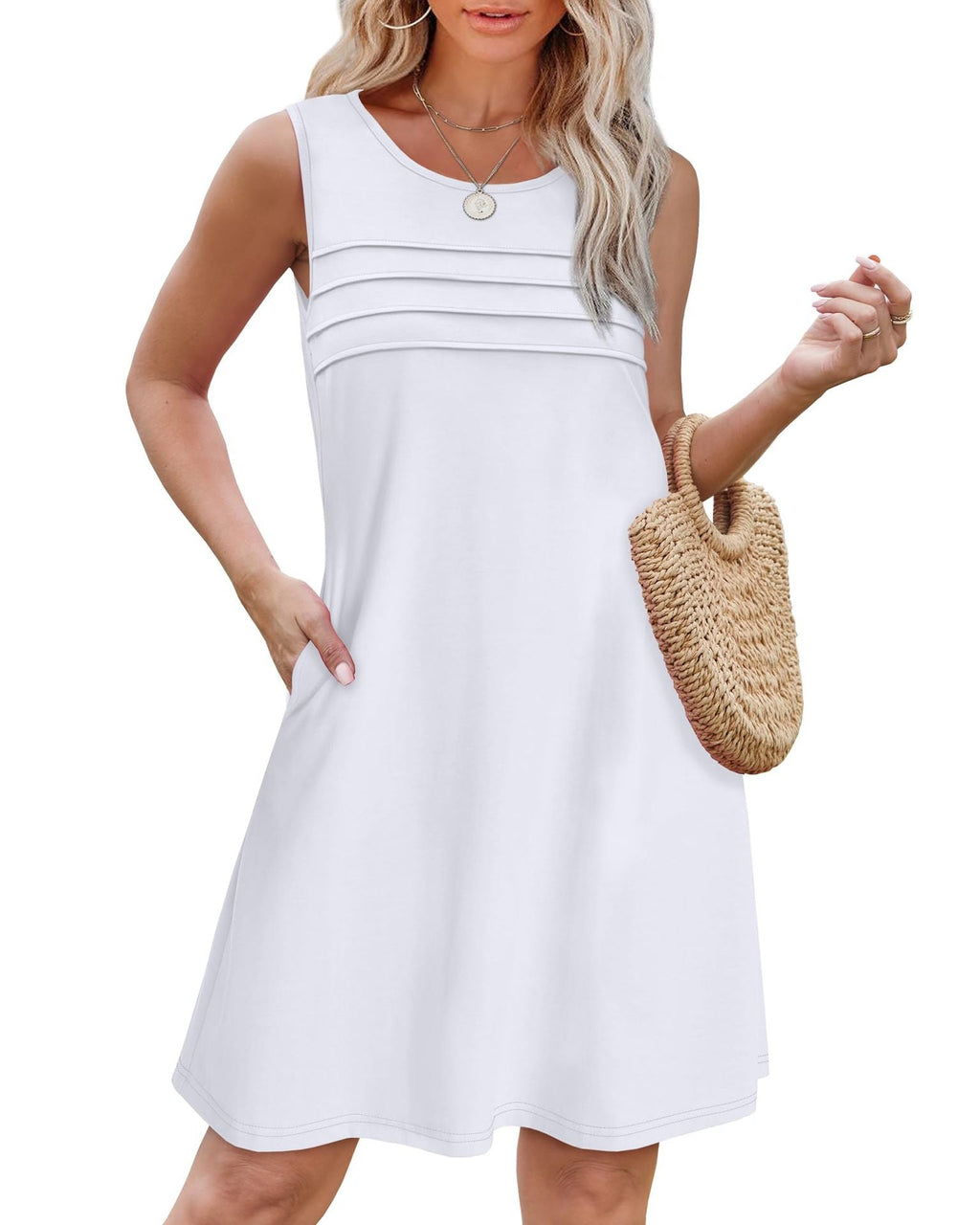 Damen Sommerkleid mit eleganter Faltenstruktur und praktischen Eingrifftaschen