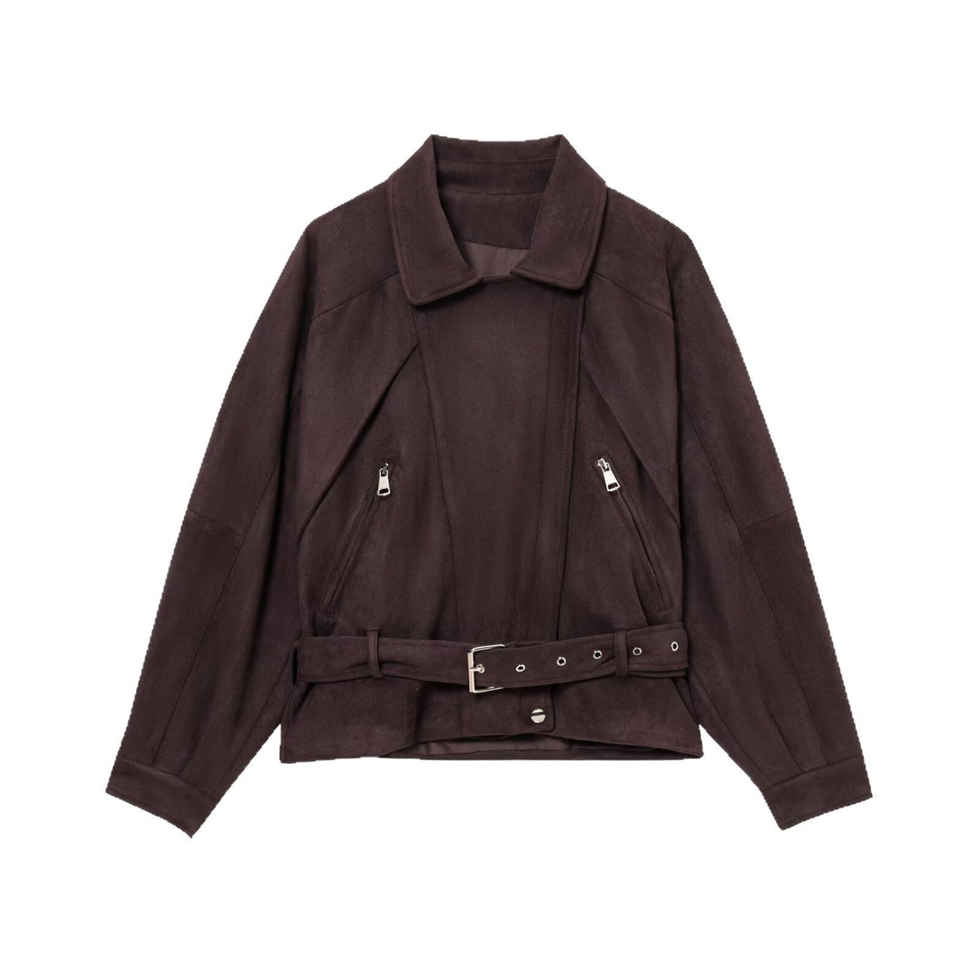 Damen Kurzjacke aus Veloursimitat mit Taillengürtel, kastigem Schnitt und Reißverschlusstaschen Shop Nory