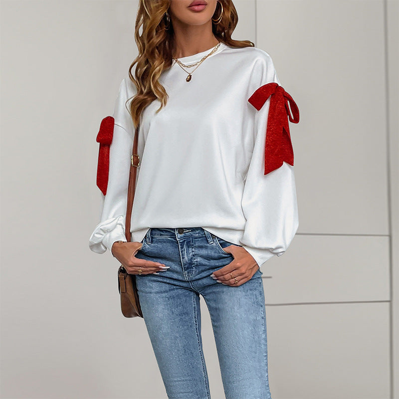 Damen Sweatshirt mit Ballonärmeln und Schleifen-Applikation Shop Nory