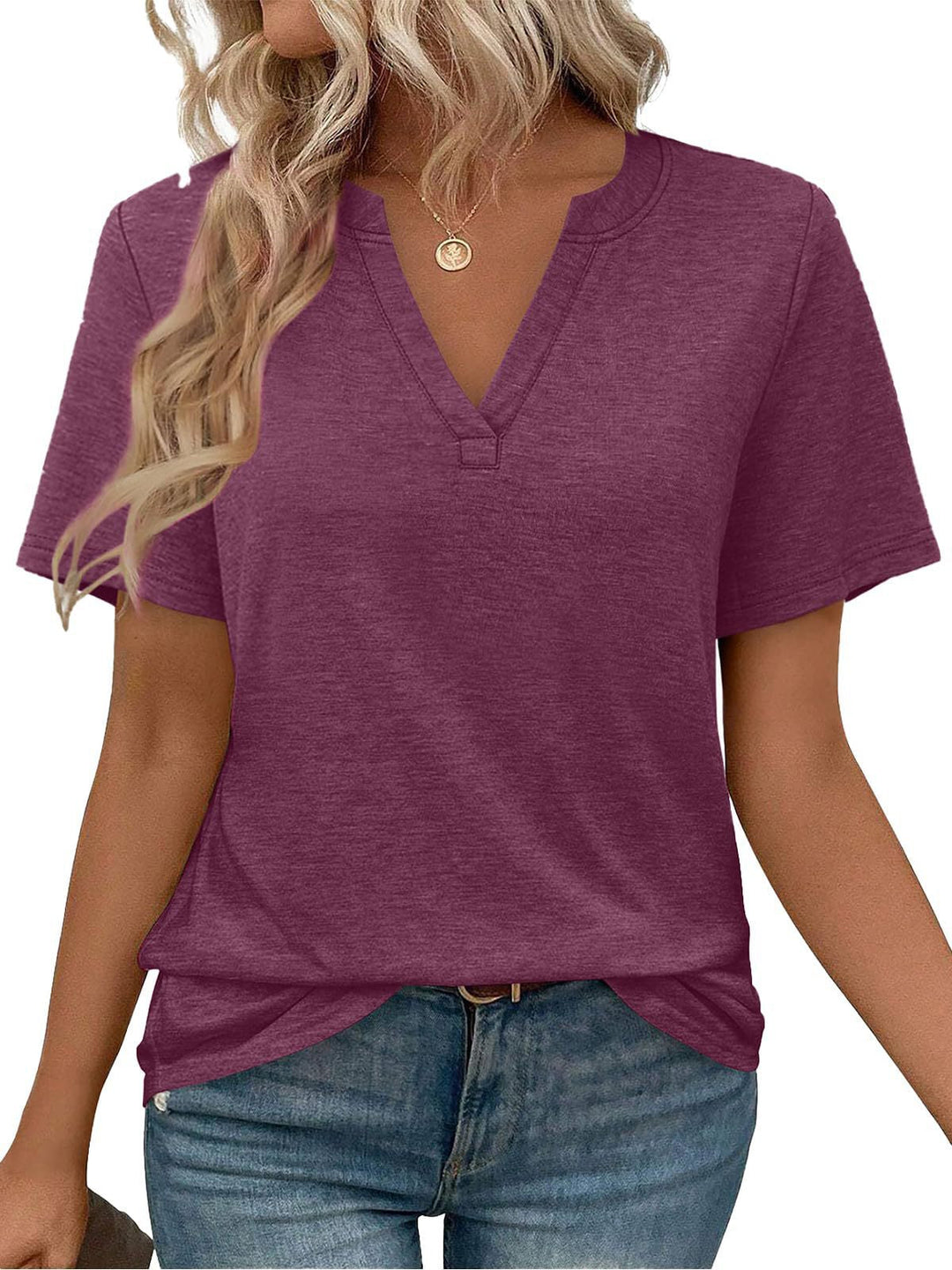Damen V-Ausschnitt Kurzarm T-Shirt aus angenehmem Baumwollmix mit lässigem Schnitt