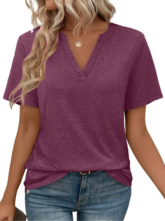 Damen V-Ausschnitt Kurzarm T-Shirt aus angenehmem Baumwollmix mit lässigem Schnitt
