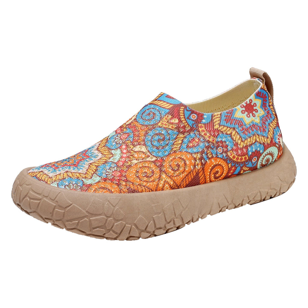 Damen Slip-On Freizeit-Schuhe mit Blumenmuster und rutschfester Sohle