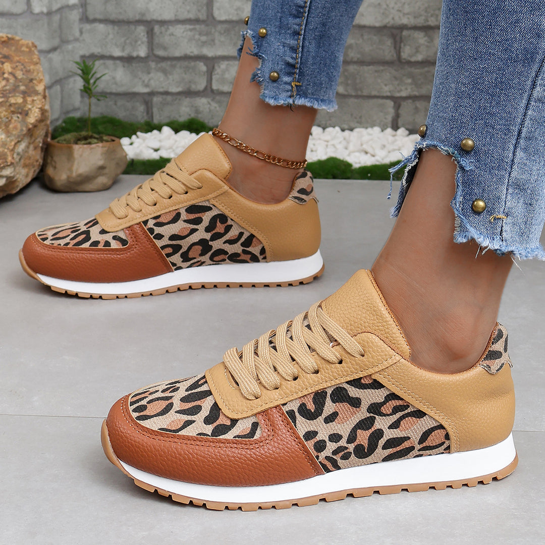 Damen sportliche Leoparden-Print Retro-Sneaker mit gepolstertem Komfortfußbett und profilierter Gummisohle Shop Nory