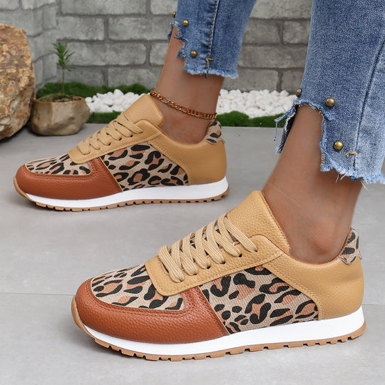 Damen sportliche Leoparden-Print Retro-Sneaker mit gepolstertem Komfortfußbett und profilierter Gummisohle Shop Nory