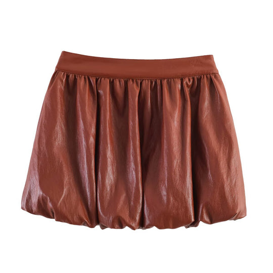 Damen Kurzballonrock aus Kunstleder mit hoher Taille und aufgesetzten Taschen Shop Nory