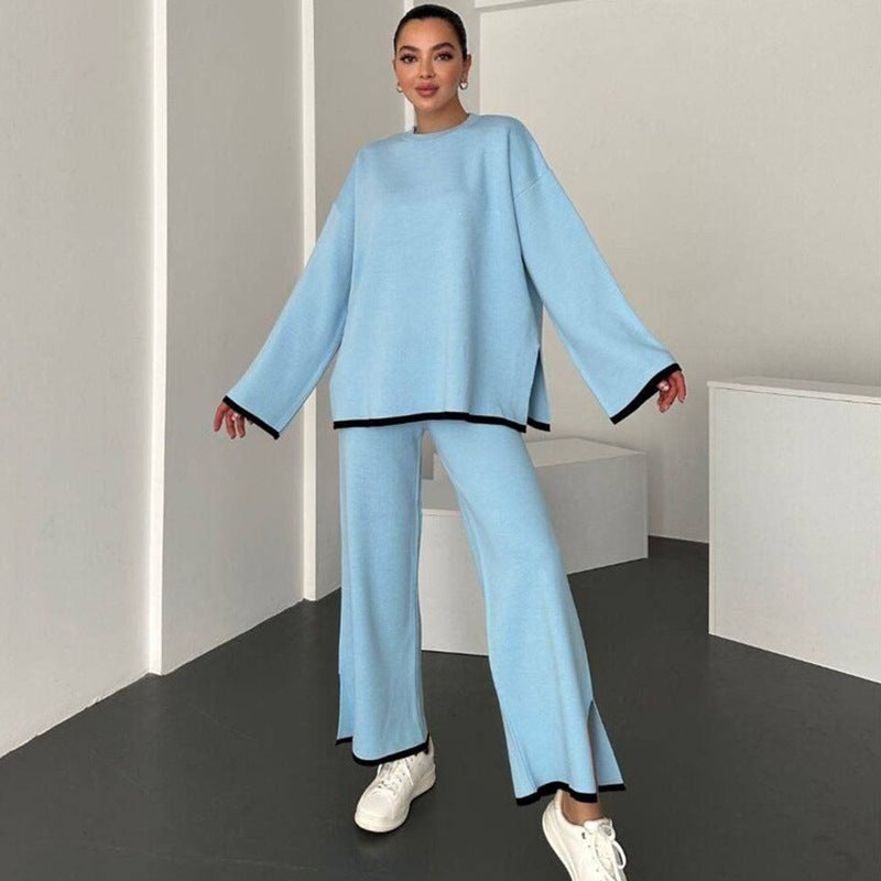 Damen Lässiges Strick-Relax-Set mit weitem Oversize-Pullover und ausgestellter Schlaghose Shop Nory