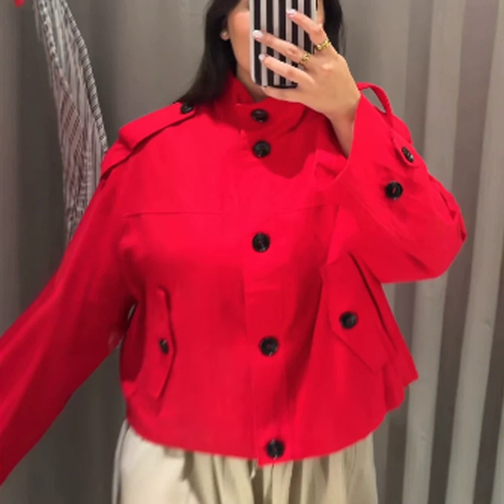 Damen Kurze Boxy-Blousonjacke aus leichtem Canvas mit Schulterklappen Shop Nory