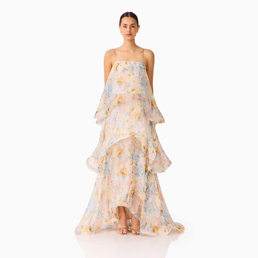 Damen Maxi Kleid mit Volant-details
