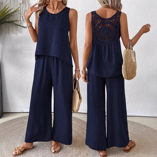Damen luftiges Sommer-Set mit gehäkeltem Rückenteil und weitem Schnitt