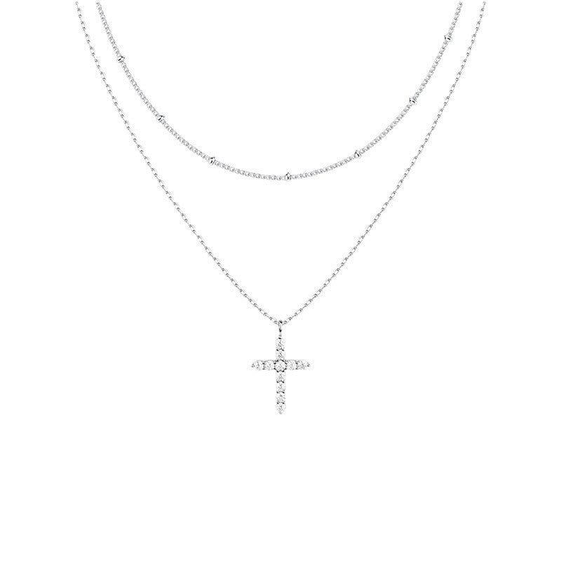 Damen Halskette mit funkelndem Kreuzanhänger und doppellagigem Design Shop Nory