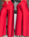 Damen Weite Palazzo-Hose mit hochtailliertem Bund und dekorativem Gürtel