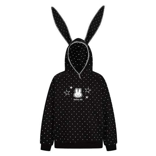 Damen Oversize-Kapuzenpullover mit Hasenohren, gepunktetem Allover und Kängurutasche Shop Nory