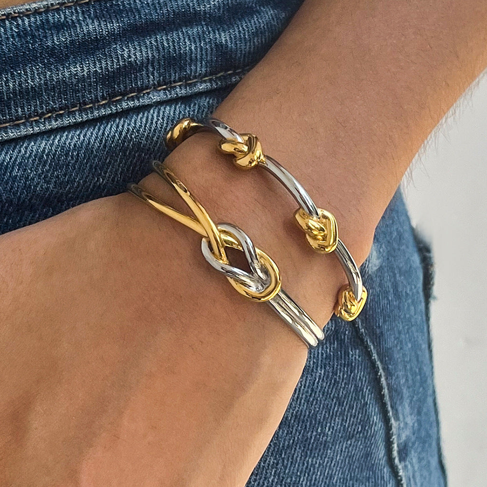 Damen Offenes Armband mit elegantem Knoten-Design aus hypoallergenem Edelstahl Shop Nory