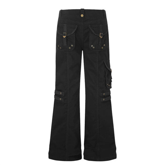 Damen weite High‑Waist Cargo‑Hose mit Utility‑Taschen und Gurt‑Details Shop Nory