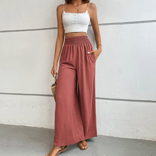 Damen Palazzo-Hose mit hohem, elastischem Rüschenbund und Eingrifftaschen Shop Nory