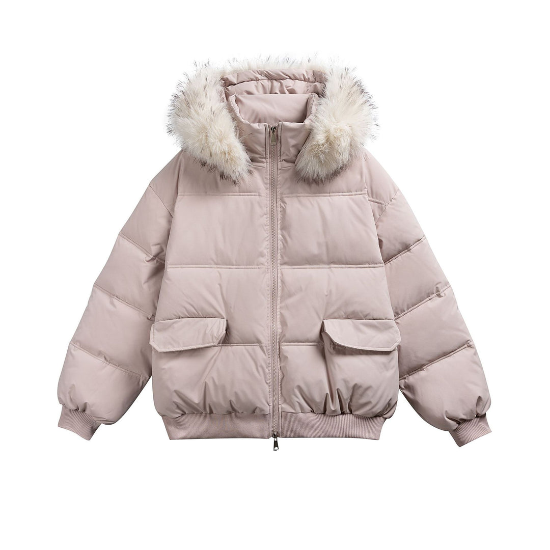 Damen Boxy-Pufferjacke mit Kapuze und voluminösem Kunstfellkragen Shop Nory