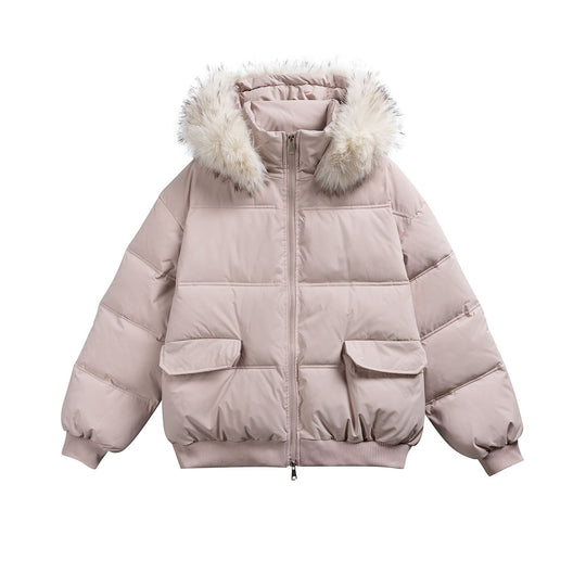 Damen Boxy-Pufferjacke mit Kapuze und voluminösem Kunstfellkragen Shop Nory