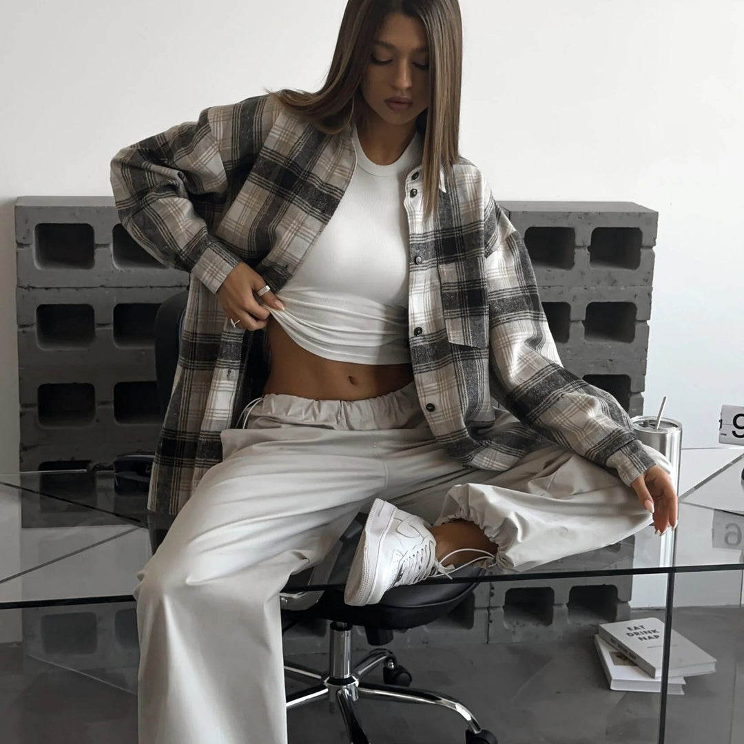 Damen weite hochgeschnittene Freizeithose mit elastischem Bund und tiefem Schritt Shop Nory