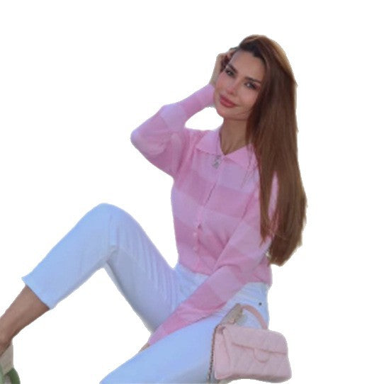 Damen Feiner Strickcardigan-Hemd mit Knopfleiste und Hemdkragen Shop Nory