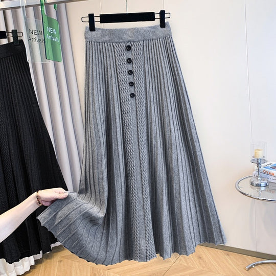 Damen Plissierter Maxirock mit Knopfdetails und feinem Wellenmuster Shop Nory