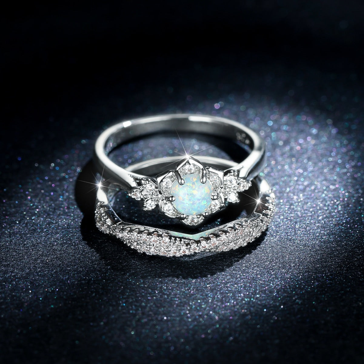 Damen Ring set mit floralem Design und funkelnden Zirkonia Shop Nory