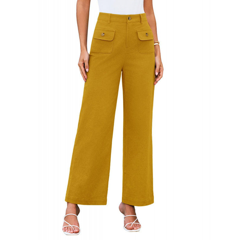 Damen High-Waist Palazzo-Hose mit aufgesetzten Knopf-Taschen Shop Nory