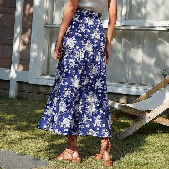 Damen Langer Maxirock mit Volantstufen, Kordelbund und hohem Beinschlitz Shop Nory