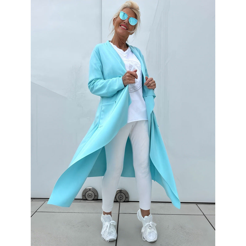 Damen Langer Fließender Longcardigan mit Wasserfall-Saum und Eingrifftaschen Shop Nory