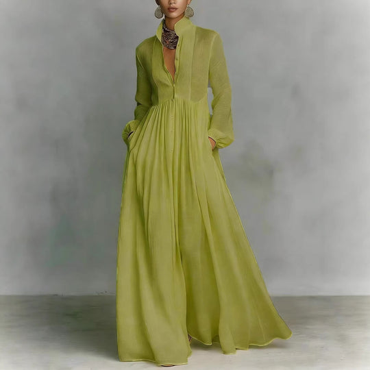 Damen Maxikleid mit Stehkragen, Knopfleiste und seitlichen Taschen Shop Nory