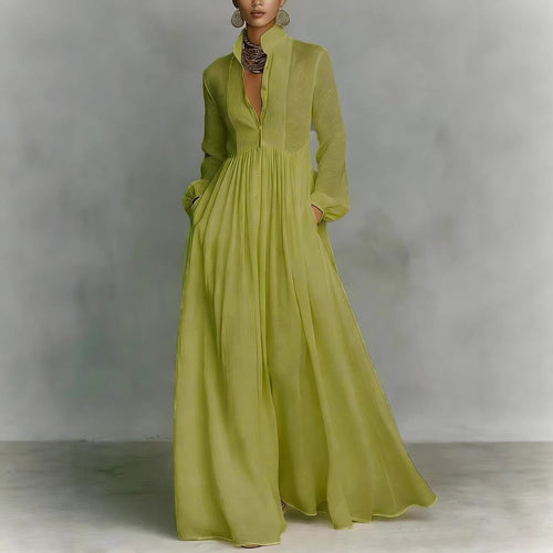 Damen Maxikleid mit Stehkragen, Knopfleiste und seitlichen Taschen Shop Nory