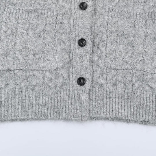 Damen Langgestrickter Kapuzen-Cardigan mit Zopfmuster und Knopfleiste Shop Nory