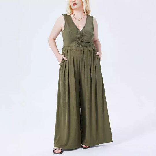 Damen Weite Feinstrick-Palazzohose mit hohem Elastikbund und Faltenfall Shop Nory