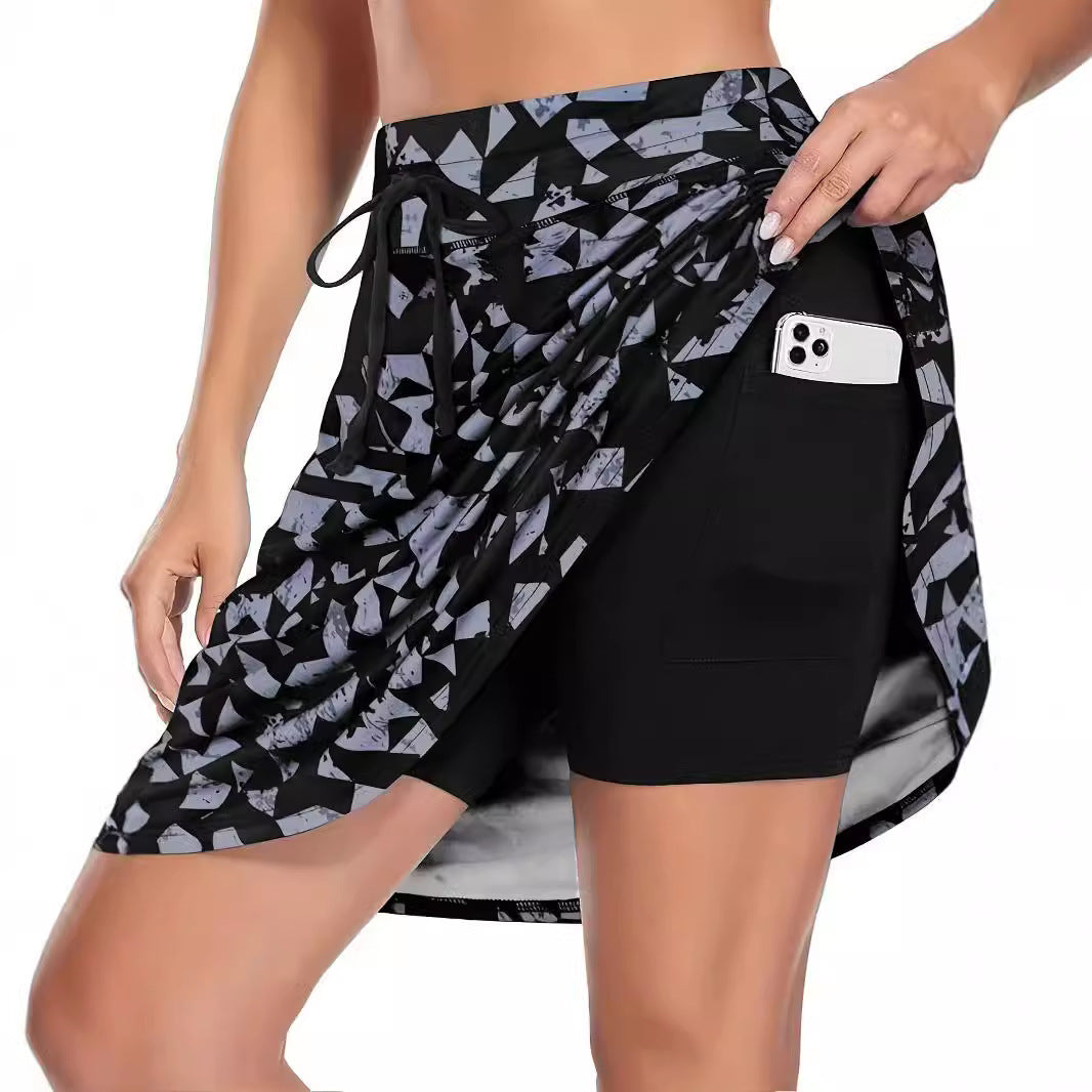 Damen High-Waist Sportrock mit integriertem Shorts und praktischen Taschen
