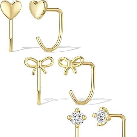 Damen Ohrstecker-Set mit Herz-, Schleifen- und Kristallanhängern Shop Nory
