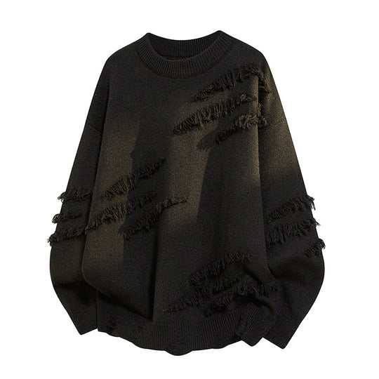 Damen Oversized Strickpullover mit Fransen