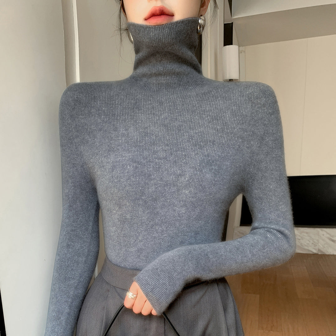 Damen Schlanker Feinstrickpullover mit hohem Rollkragen und feiner Rippstruktur Shop Nory