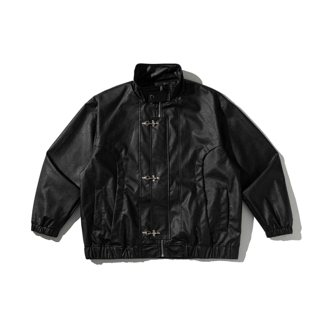 Herren Lederoptik-Jacke im Bomberstil mit Stehkragen und Knebelverschlüssen Shop Nory