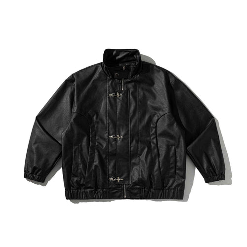 Herren Lederoptik-Jacke im Bomberstil mit Stehkragen und Knebelverschlüssen Shop Nory