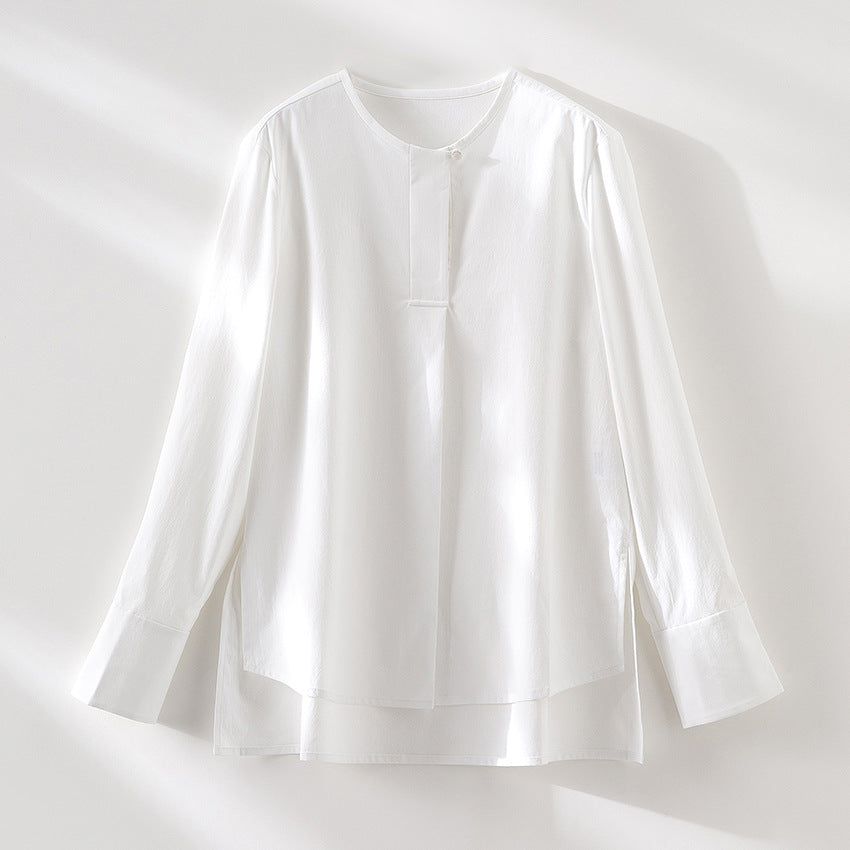 Damen Lässige Langarm-Bluse mit verdeckter Knopfleiste und Lagen-Saum Shop Nory