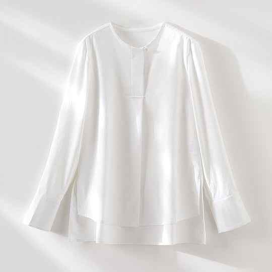 Damen Lässige Langarm-Bluse mit verdeckter Knopfleiste und Lagen-Saum Shop Nory
